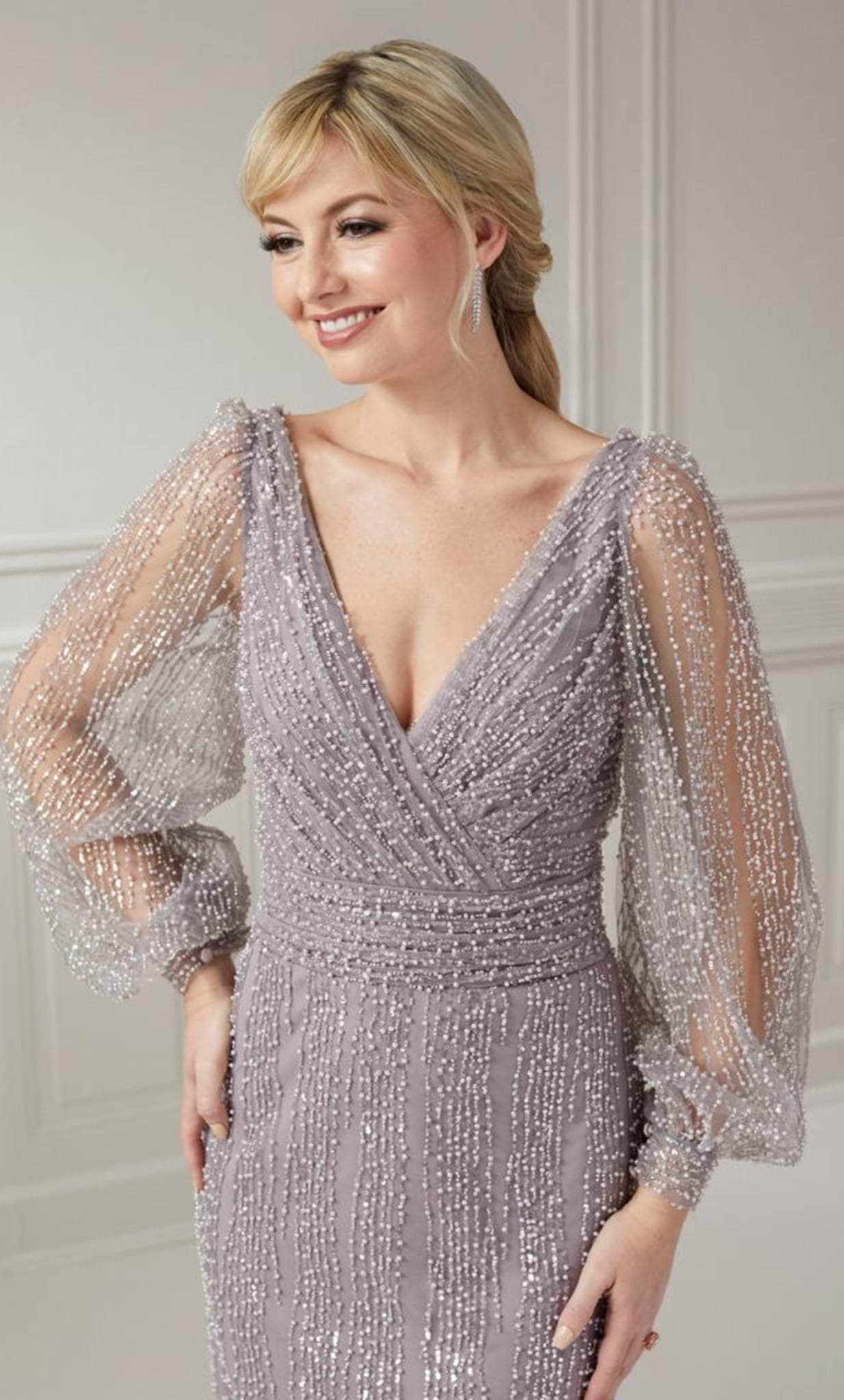 silver puff dress Puff-Sleeve Long Glitter-Print Prom Dress