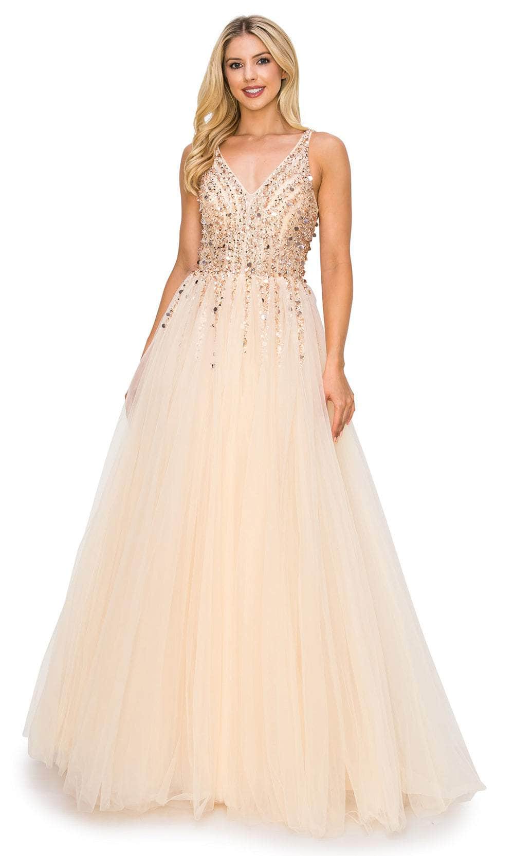 Cinderella Couture 8034J - Sequined Lace V-Neck Prom Gown Couture Candy Cinderella Couture 8034J - Sequined Lace V-Neck Prom Gown Couture Candy