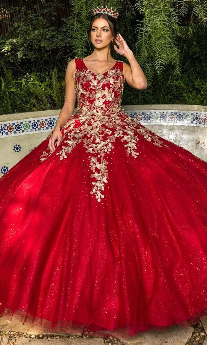 Cinderella Couture 8046J - Butterfly Appliqued Sweetheart Ballgown Special Occasion Dress XS / Burgundy