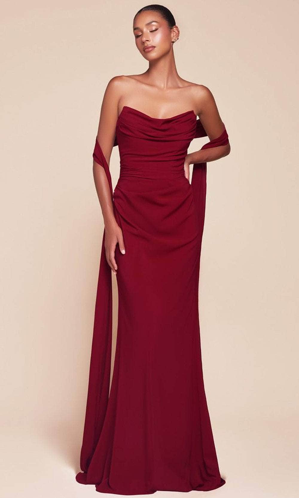 Cinderella Divine 7433 - Long Chiffon Mermaid Dress - Strapless, Structured Bodice, Sash Detail, Midrise Back, Sweep Train Couture Candy Cinderella Divine 7433 - Long Chiffon Mermaid Dress - Strapless, Structured Bodice, Sash Detail, Midrise Back, Sweep Train Couture Candy