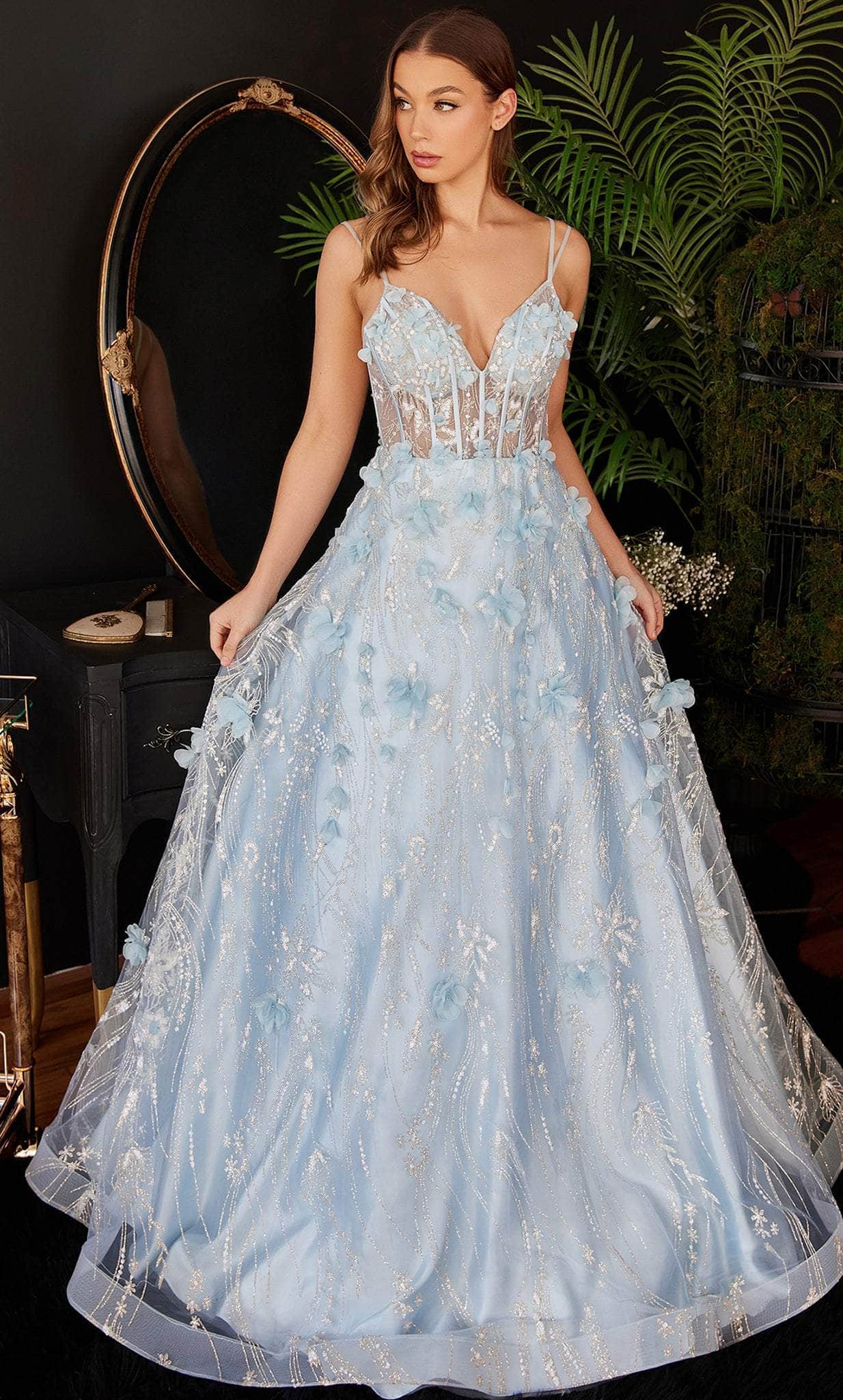 Cinderella Divine CB105 - Classic Long with 3D Floral Accents Prom Dre Couture Candy Cinderella Divine CB105 - Classic Long with 3D Floral Accents Prom Dre Couture Candy