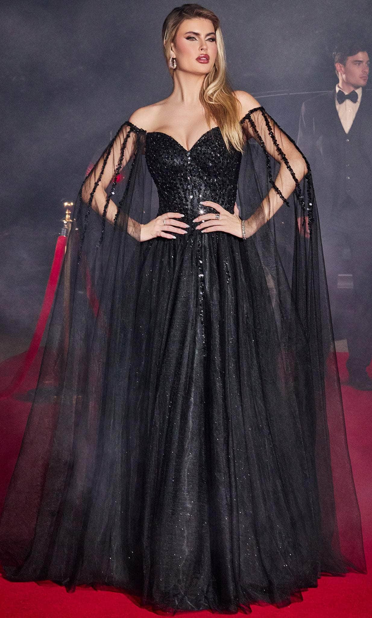 Cinderella Divine CD0204 - Prom Dress with Embellished Cape Sleeves Cinderella Divine CD0204 - Prom Dress with Embellished Cape Sleeves