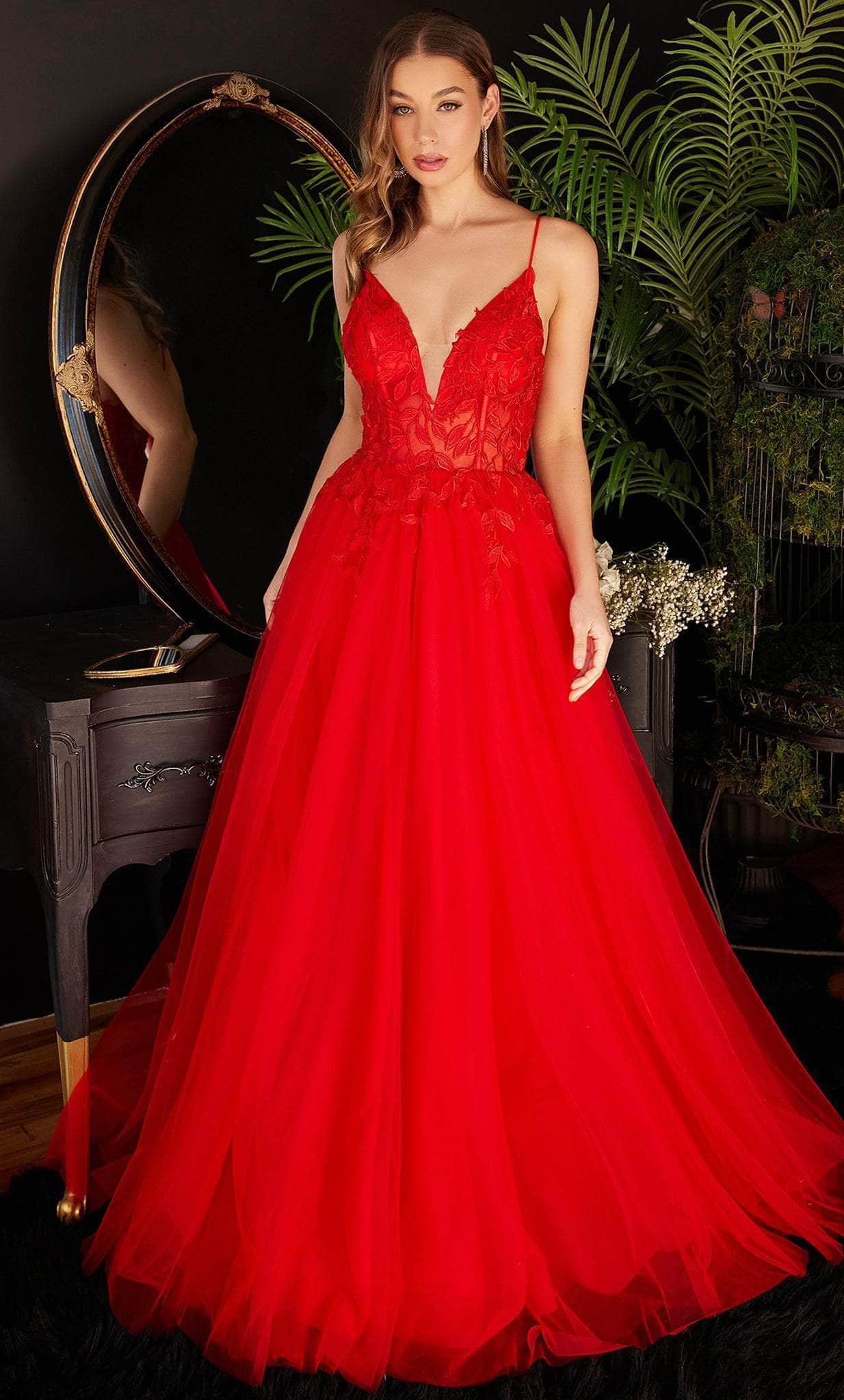 Elegant Red Prom Dress Cinderella Divine CD2214 Deep V-Neck Appliqu Prom Dress Couture Candy Elegant Red Prom Dress Cinderella Divine CD2214 Deep V-Neck Appliqu Prom Dress Couture Candy