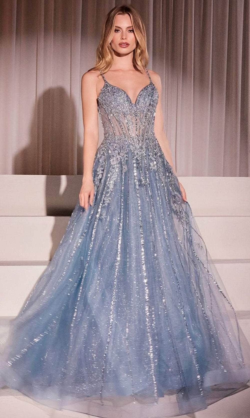 Cinderella Divine CD786 - Long Tulle A-Line Dress - Spaghetti Straps, Lace Appliques, Embellishments, Layered Skirt, Sweep Train Couture Candy Cinderella Divine CD786 - Long Tulle A-Line Dress - Spaghetti Straps, Lace Appliques, Embellishments, Layered Skirt, Sweep Train Couture Candy