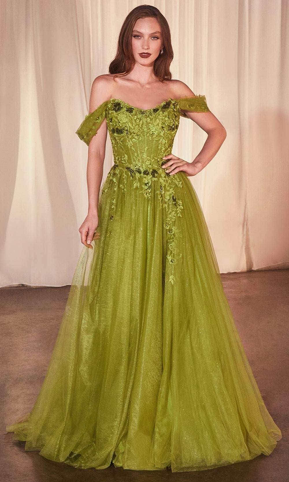 Cinderella Divine CD799 - Floral Embroidered Off-Shoulder Prom Gown Cinderella Divine CD799 - Floral Embroidered Off-Shoulder Prom Gown