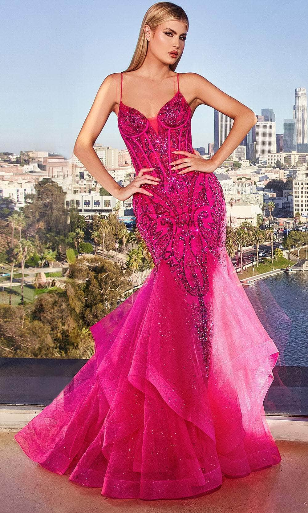 cinderella divine pink dress Cinderella Divine -CC398 Strapless V-neck Sheer Prom dress