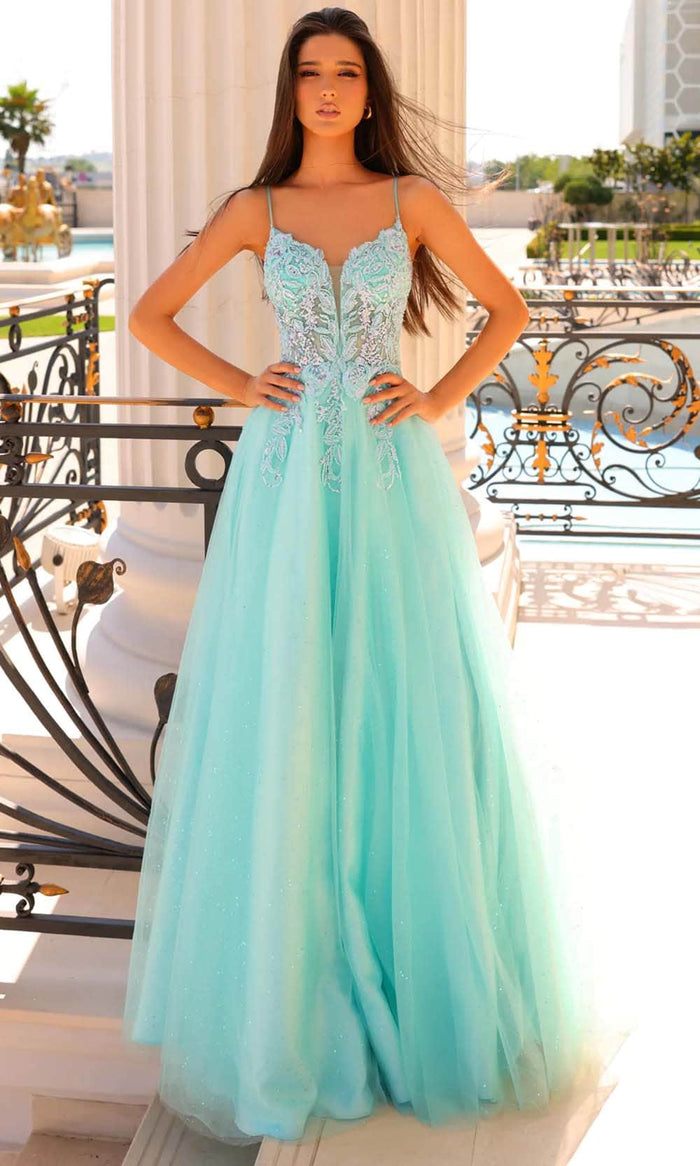 Clarisse 810969 - Beaded V-Back Prom Gown Prom Dresses 00 / Seafoam