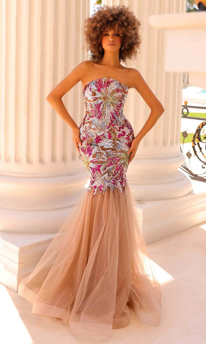 Clarisse 811050 - Multicolor Beaded Strapless Prom Gown Prom Dresses 00 / Wine/Nude