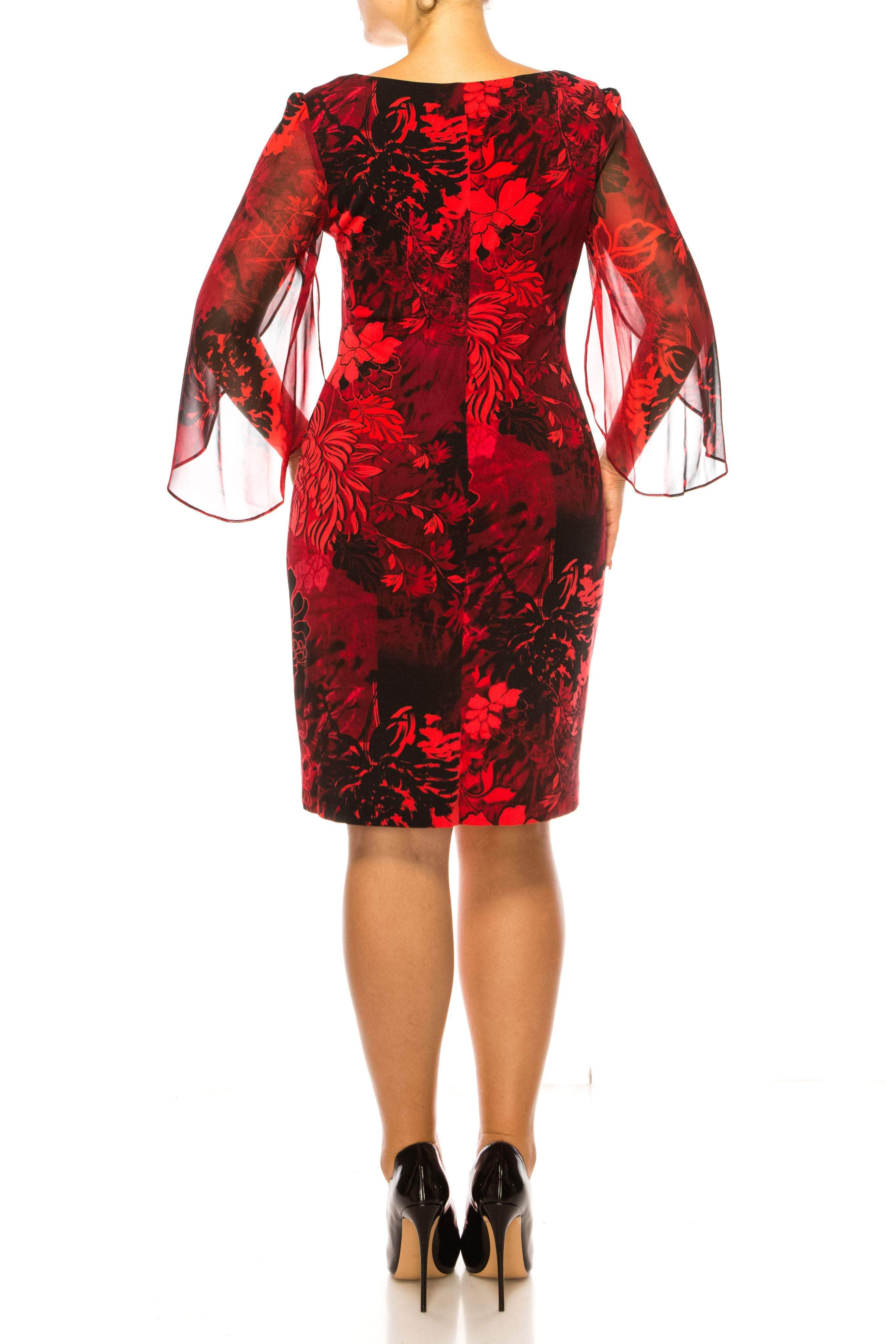connected apparel red dress Connected Apparel Faux Wrap Red Dress Womens Sz 12 Gathered Waist Fitted New