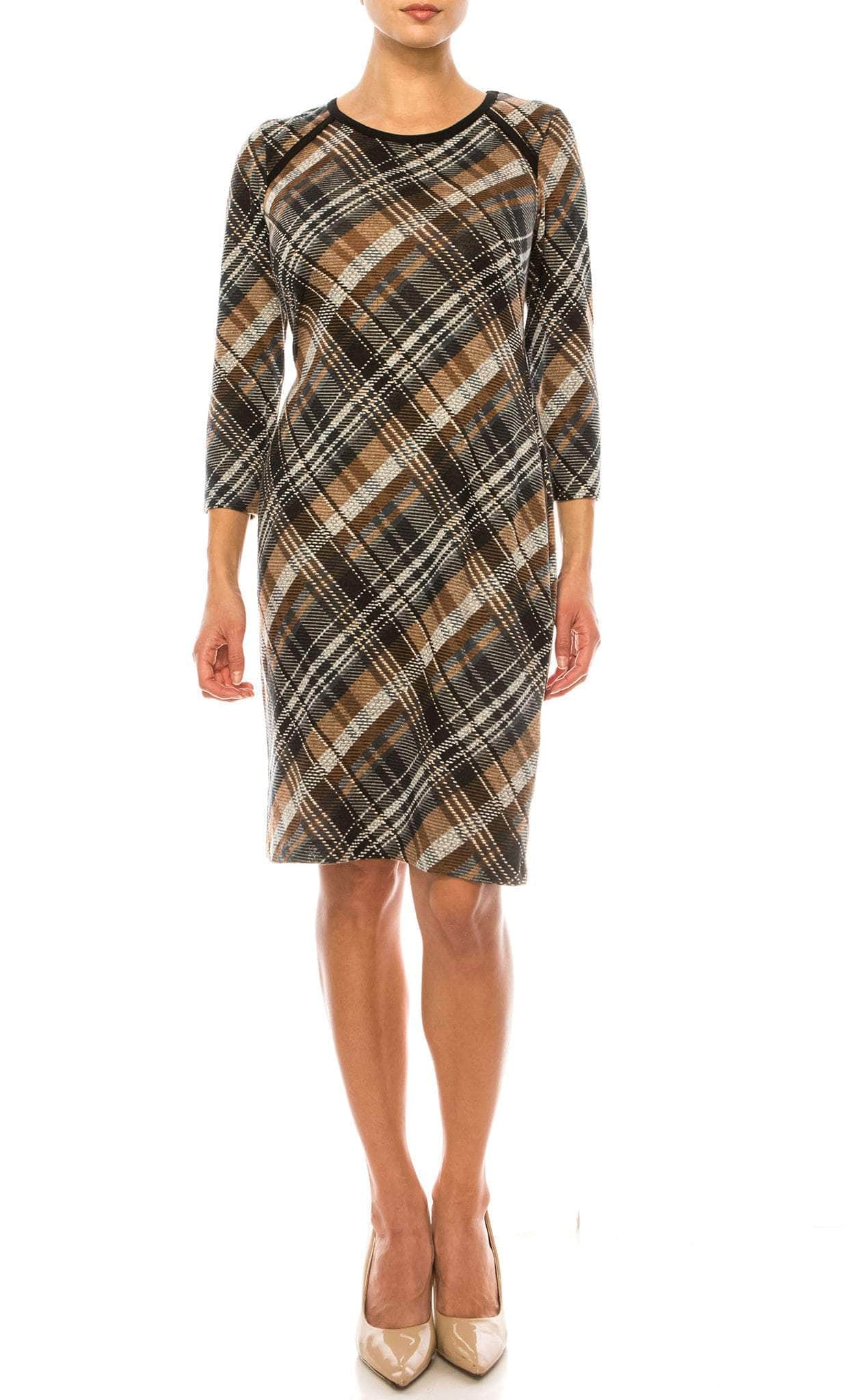 Connected Apparel TXN27568 - Long Sleeve Plaid Print Short Dress Connected Apparel TXN27568 - Long Sleeve Plaid Print Short Dress