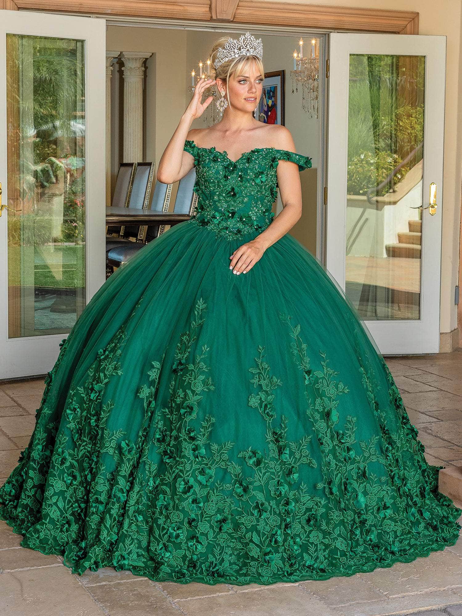 Dancing Queen - 1569 Off Shoulder Floral Applique Ballgown Dancing Queen - 1569 Off Shoulder Floral Applique Ballgown