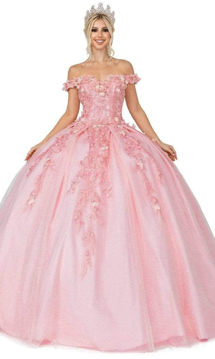 Dancing Queen 1620 - Floral Appliqued Pleated Ballgown Quinceanera Dresses XL / Blush