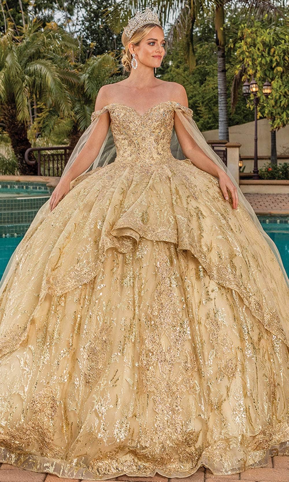 Dancing Queen 1782 Long Quinceanera Dress Gold / XSmall Dancing Queen 1782 Long Quinceanera Dress Gold / XSmall