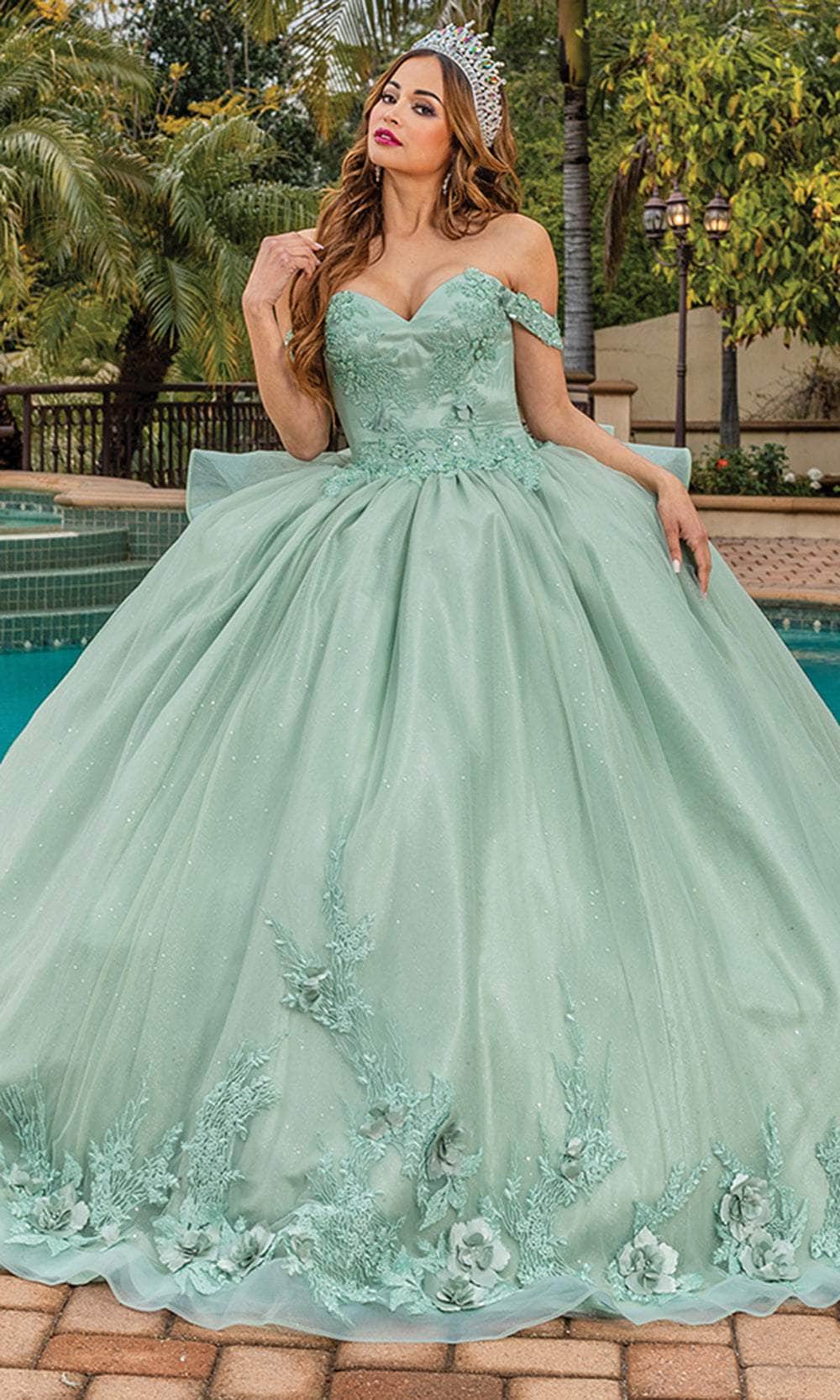 Dancing Queen 1833 - Bow Accent Sweetheart Ballgown XL / Sage Dancing Queen 1833 - Bow Accent Sweetheart Ballgown XL / Sage