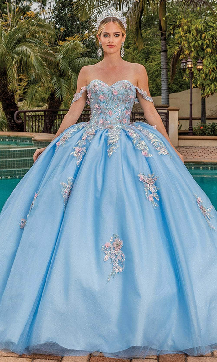 Dancing Queen 1845 - Floral Beaded Sweetheart Ballgown Special Occasion Dress XS / Bahama Blue
