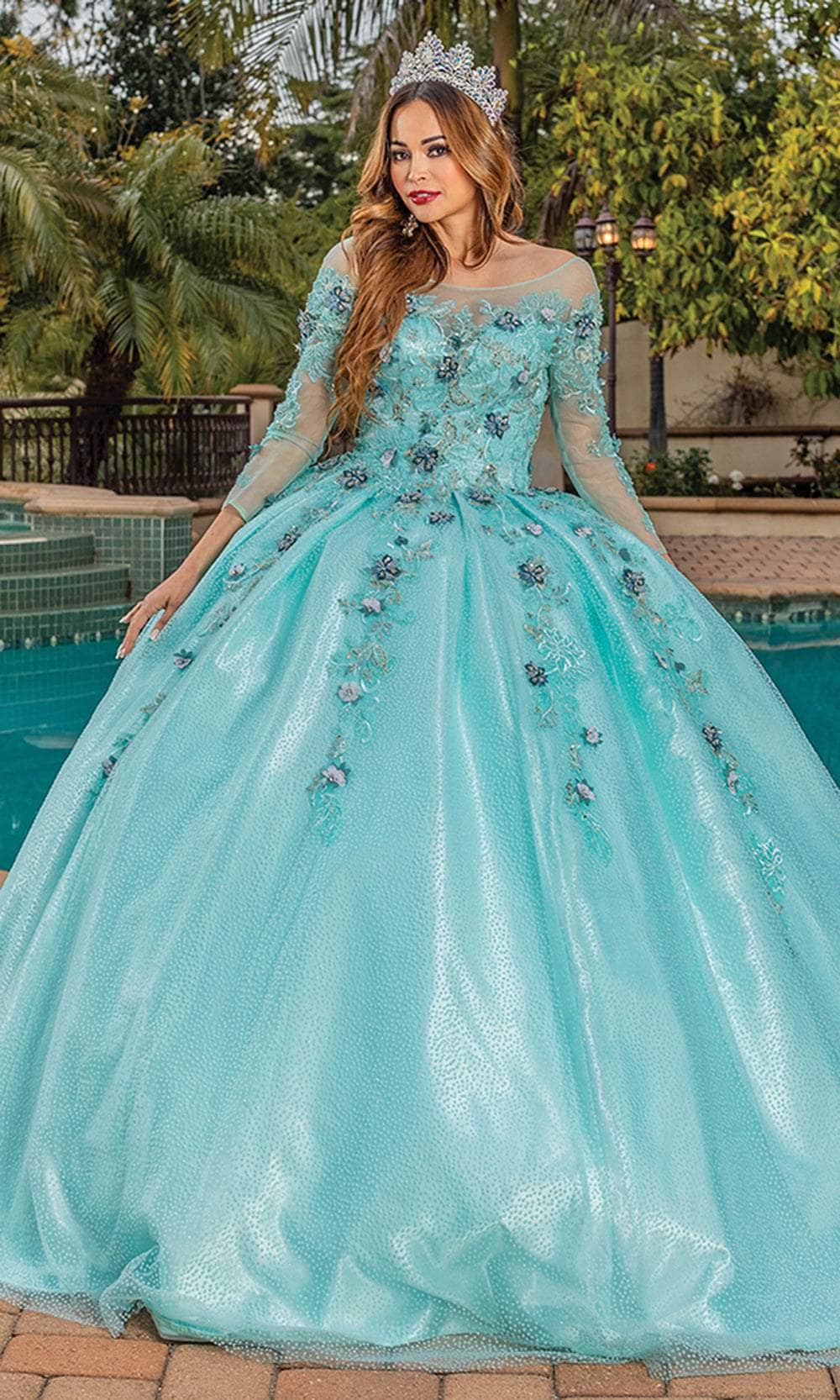 illusion color dress Dancing Queen 1847 - Illusion Bateau Beaded Ballgown XS / Mint