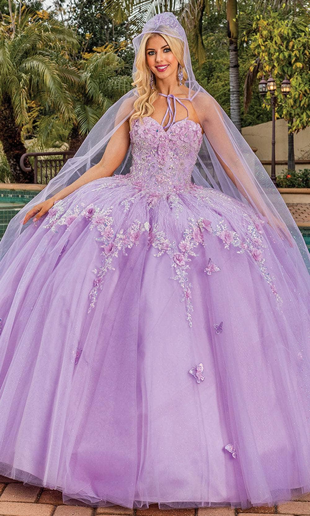 Dancing Queen 1858 - Floral Sheer Cape Gown Dancing Queen 1858 - Floral Sheer Cape Gown