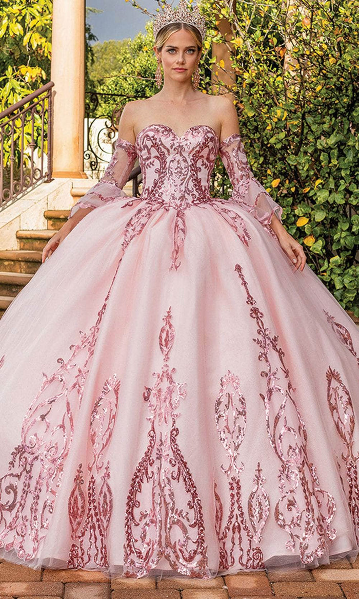 Dancing Queen 1861 - Embroidered Off Shoulder Ballgown Special Occasion Dress XS / Blush