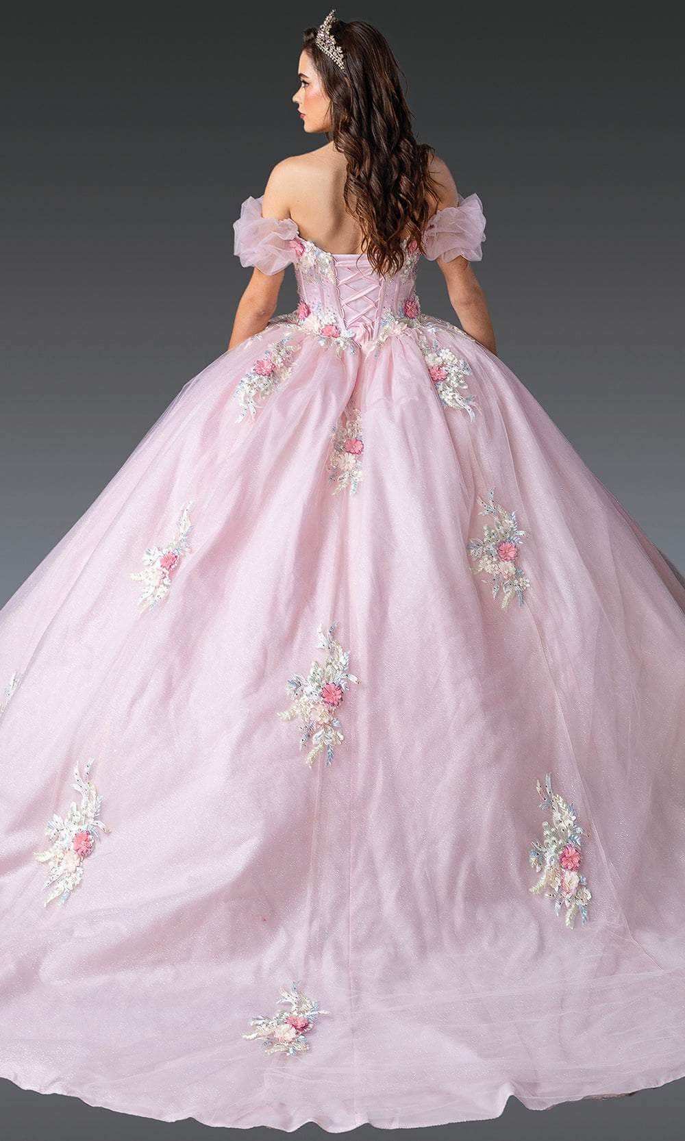 Dancing Queen 1900 - Long Ballgown Dress - 3D Floral Applique, Embroidery, Corset Boning Bodice, Beaded, Short Puff Sleeves M / Blush - Shop Dancing Dancing Queen 1900 - Long Ballgown Dress - 3D Floral Applique, Embroidery, Corset Boning Bodice, Beaded, Short Puff Sleeves M / Blush - Shop Dancing