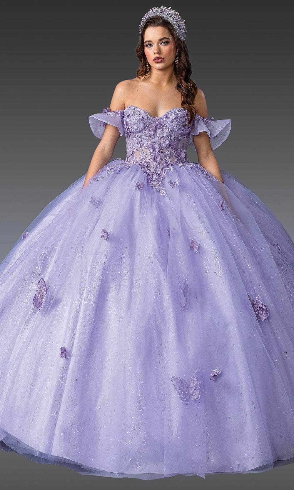 Dancing Queen 1929 - Long Ballgown Dress - Off-Shoulder Sleeves, 3D Floral Applique, Sequin, Embroidery, Corset Boning Bodice, Lace-Up Back 2XL / Dancing Queen 1929 - Long Ballgown Dress - Off-Shoulder Sleeves, 3D Floral Applique, Sequin, Embroidery, Corset Boning Bodice, Lace-Up Back 2XL /