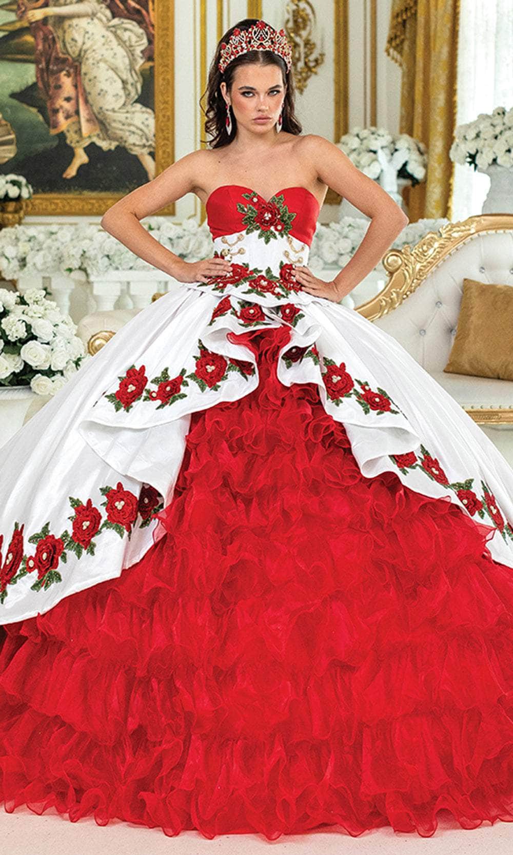 Dancing Queen 1934 - Long Ballgown Dress - Strapless, Lace Up Back, Floral Embroidered Bodice, Tiered Ruffled Skirt, Sweep Train Couture Candy Dancing Queen 1934 - Long Ballgown Dress - Strapless, Lace Up Back, Floral Embroidered Bodice, Tiered Ruffled Skirt, Sweep Train Couture Candy