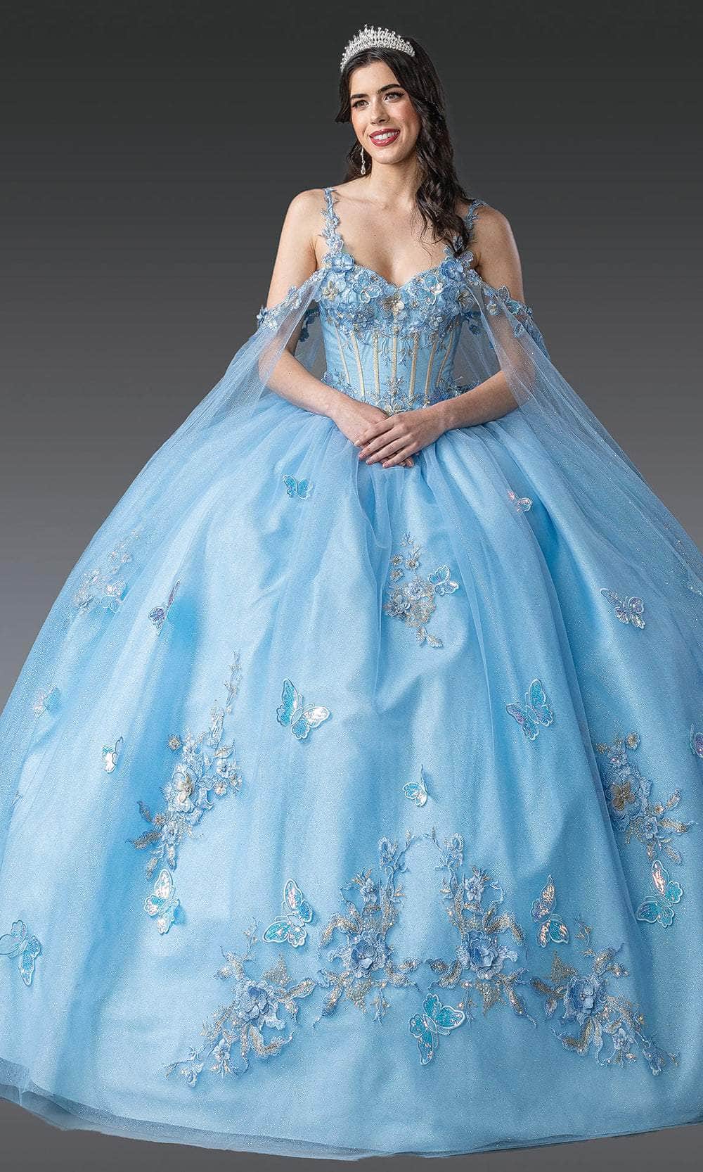 Dancing Queen 1942 - Long Ballgown Dress - Sleeveless, Butterfly Applique, Floral Embroidery, Lace-Up Back, Corset Boning Bodice, Detachable Sheer Dancing Queen 1942 - Long Ballgown Dress - Sleeveless, Butterfly Applique, Floral Embroidery, Lace-Up Back, Corset Boning Bodice, Detachable Sheer