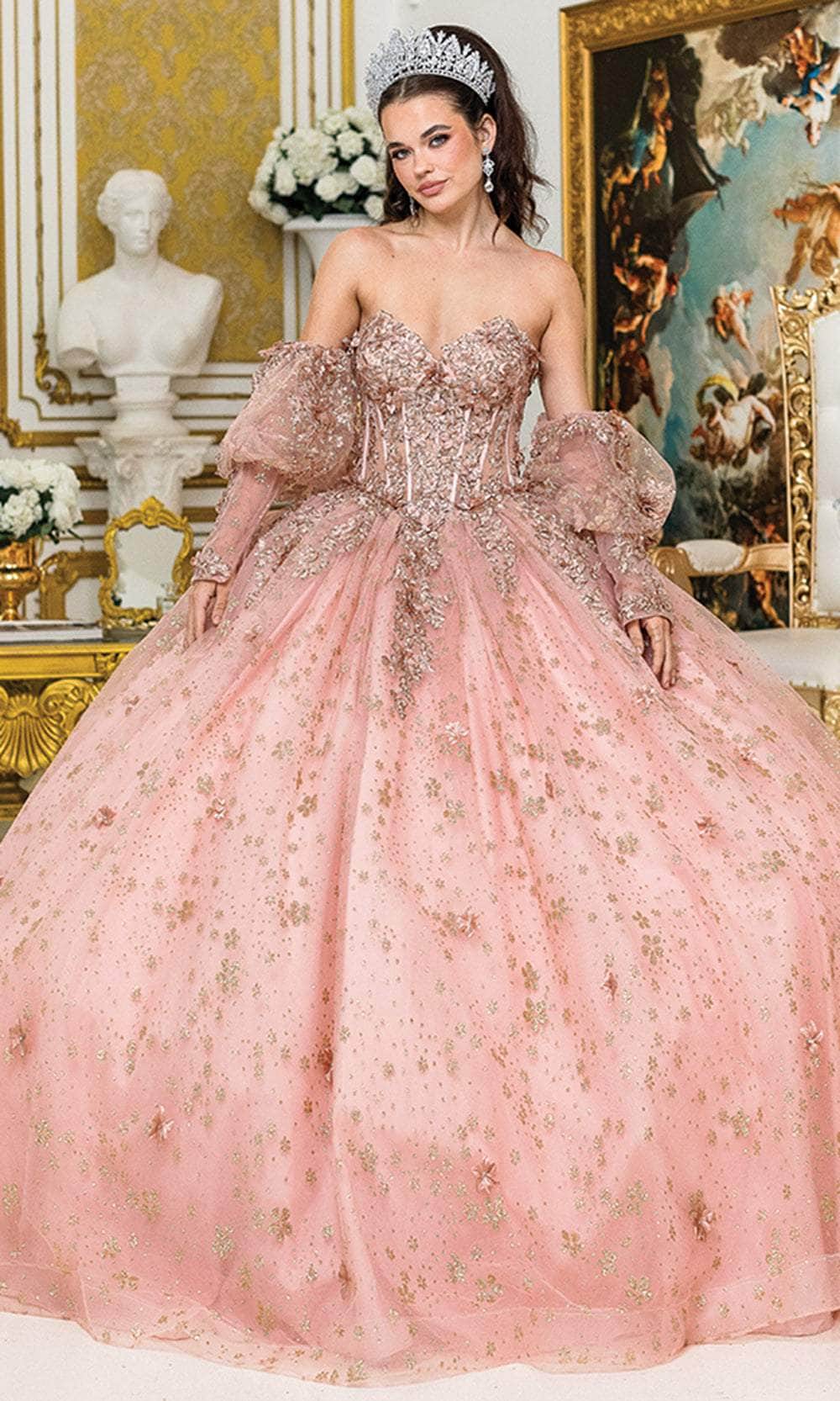 Dancing Queen 1966 Long Quinceanera Dress Rose Gold / 2XLarge Dancing Queen 1966 Long Quinceanera Dress Rose Gold / 2XLarge
