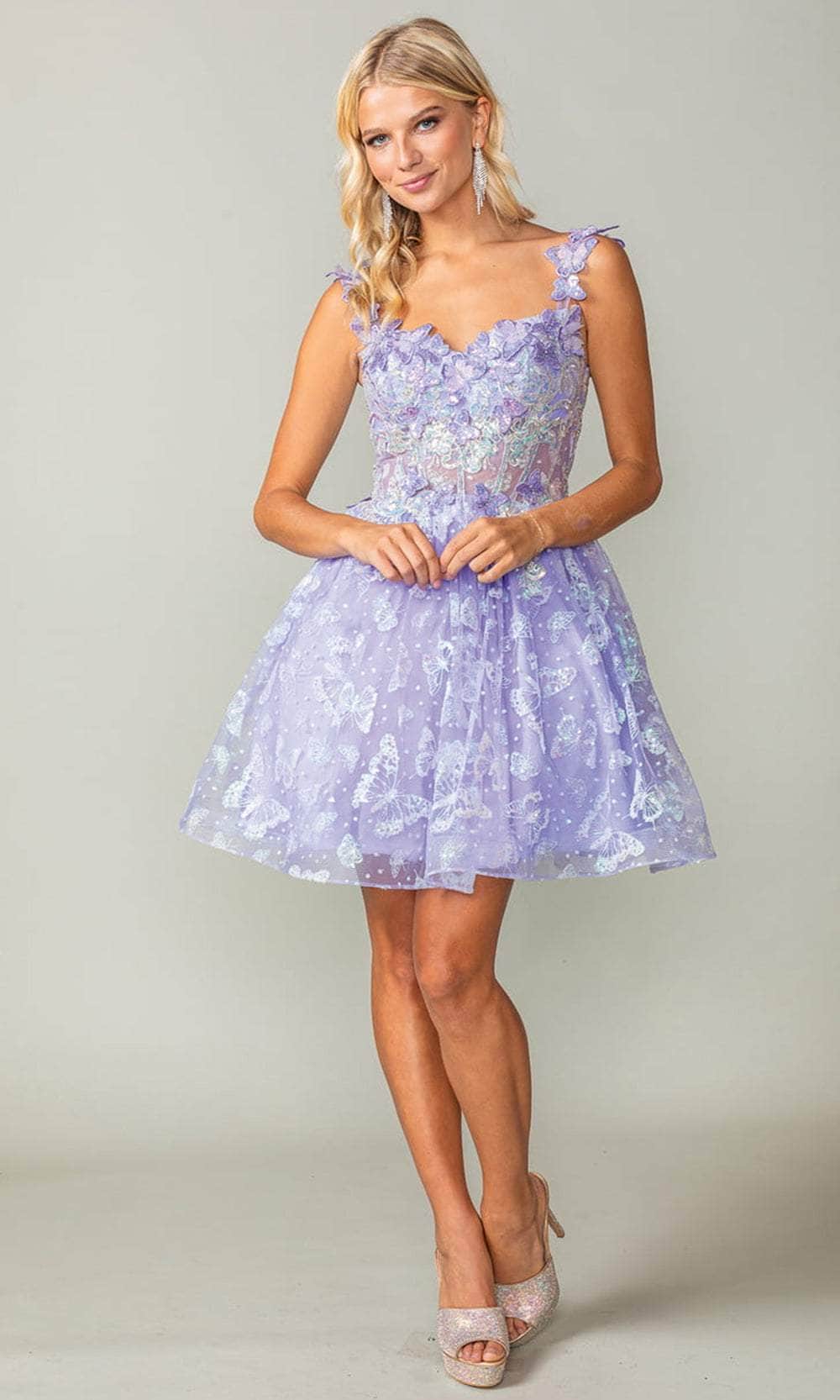 Embellished Short Homecoming Dress with Butterflies Lilac / Large Embellished Short Homecoming Dress with Butterflies Lilac / Large