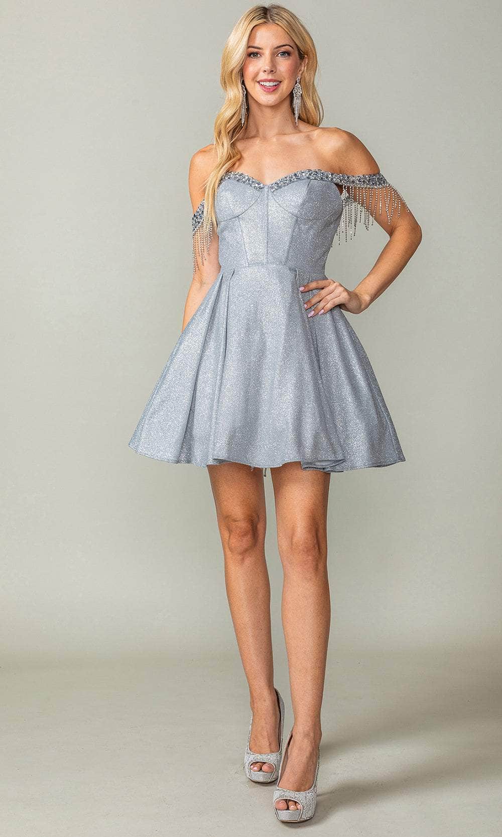 Dancing Queen 3392 - Fringed Off Shoulder Cocktail Dress M / Silver - Shop Dancing Queen Dresses On Couture Candy at CoutureCandy.com Dancing Queen 3392 - Fringed Off Shoulder Cocktail Dress M / Silver - Shop Dancing Queen Dresses On Couture Candy at CoutureCandy.com