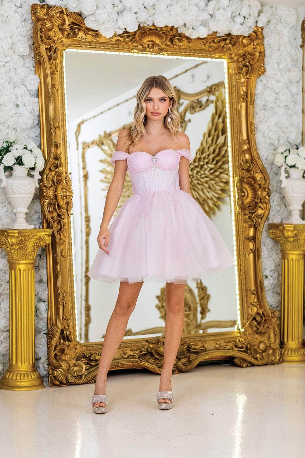 Dancing Queen 3394 - Off Shoulder Tulle Short Dress M / Blush - Shop Dancing Queen Dresses On Couture Candy at CoutureCandy.com Dancing Queen 3394 - Off Shoulder Tulle Short Dress M / Blush - Shop Dancing Queen Dresses On Couture Candy at CoutureCandy.com