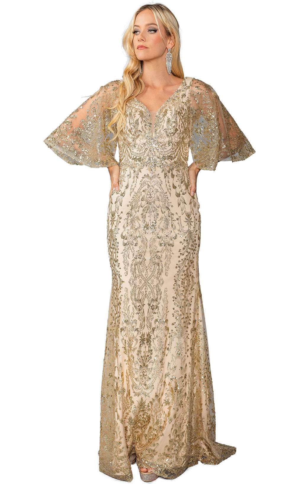 Dancing Queen 4363 - Flutter Sleeve Embellished Prom Gown Dancing Queen 4363 - Flutter Sleeve Embellished Prom Gown