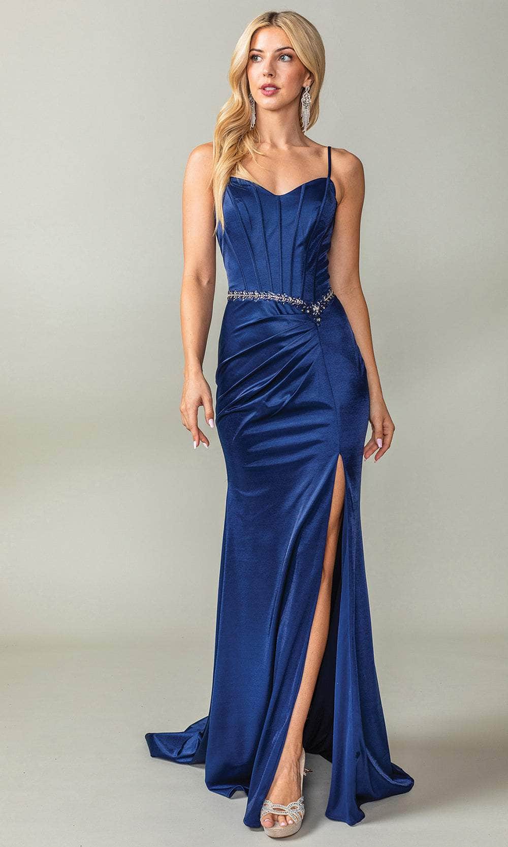 Corset-Back Long Prom Dress with Beaded Waist Red / XSmall Corset-Back Long Prom Dress with Beaded Waist Red / XSmall