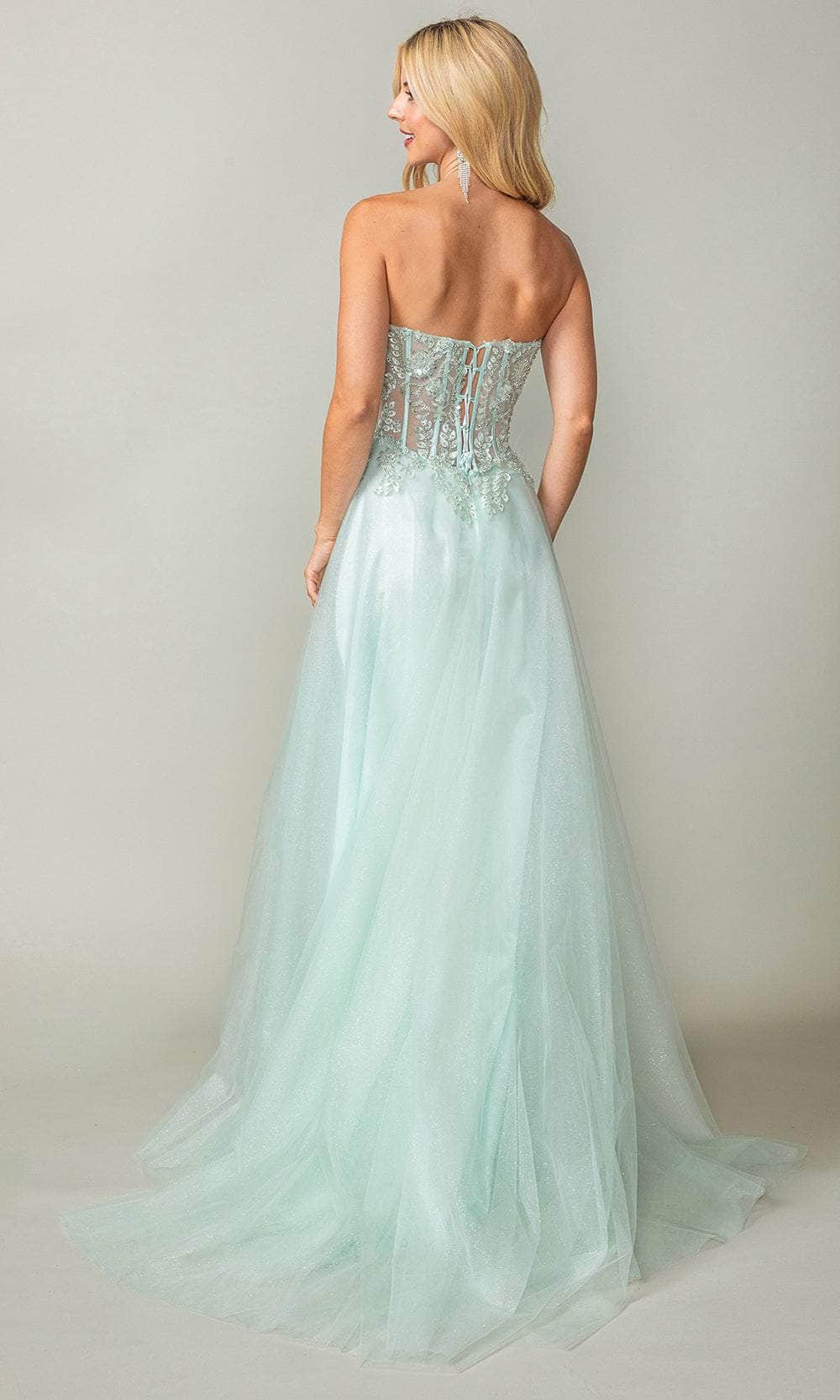 mint green prom dress strapless Strapless Mint Green Ruffle Prom Dress with Slit FancyVestido