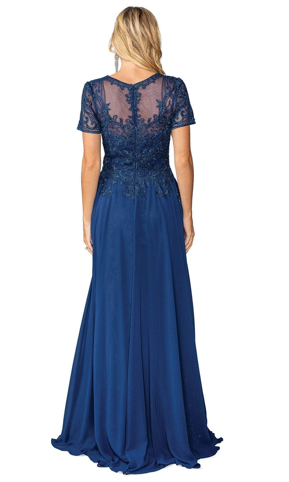 Long A-Line Formal Dress with Short Sleeves Navy / 4XLarge Long A-Line Formal Dress with Short Sleeves Navy / 4XLarge