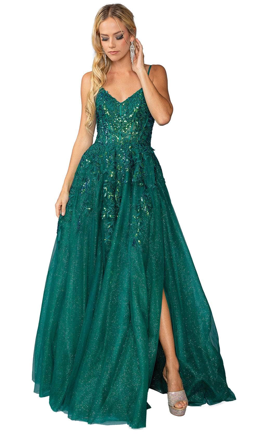 Long Corset Prom Dress with Glitter Embroidery Hunter Green / Medium Long Corset Prom Dress with Glitter Embroidery Hunter Green / Medium