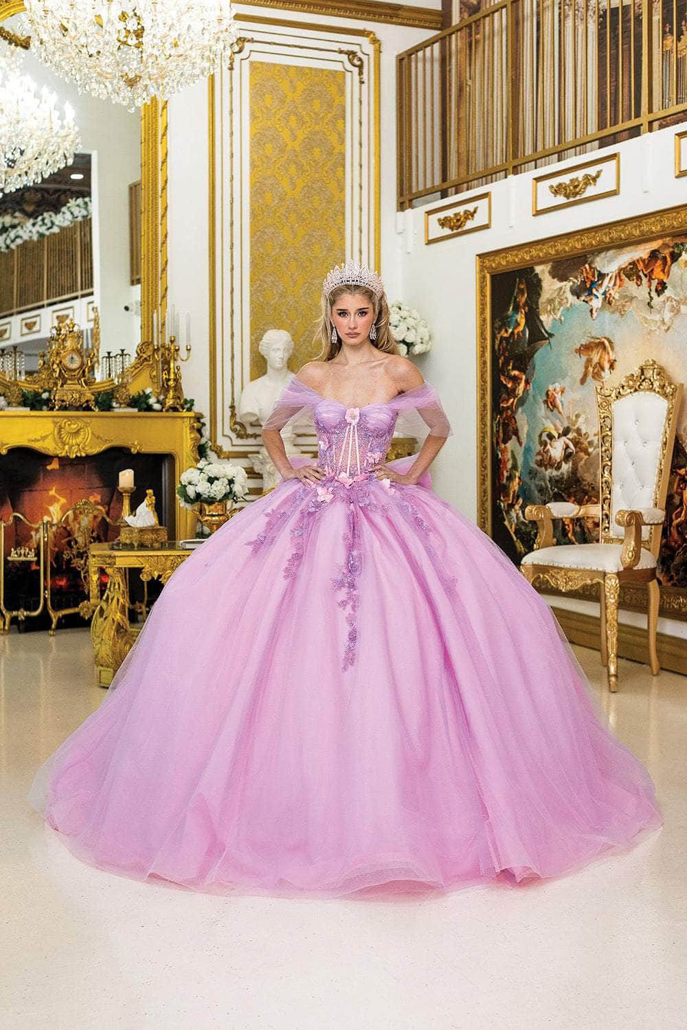Dancing Queen 5007 - Long Ballgown Dress - Floral Appliques, Embroidery, Beaded, Ruched Bodice, Off-Shoulder Sheer Sleeves, Lace-Up Back, Bow Back Dancing Queen 5007 - Long Ballgown Dress - Floral Appliques, Embroidery, Beaded, Ruched Bodice, Off-Shoulder Sheer Sleeves, Lace-Up Back, Bow Back