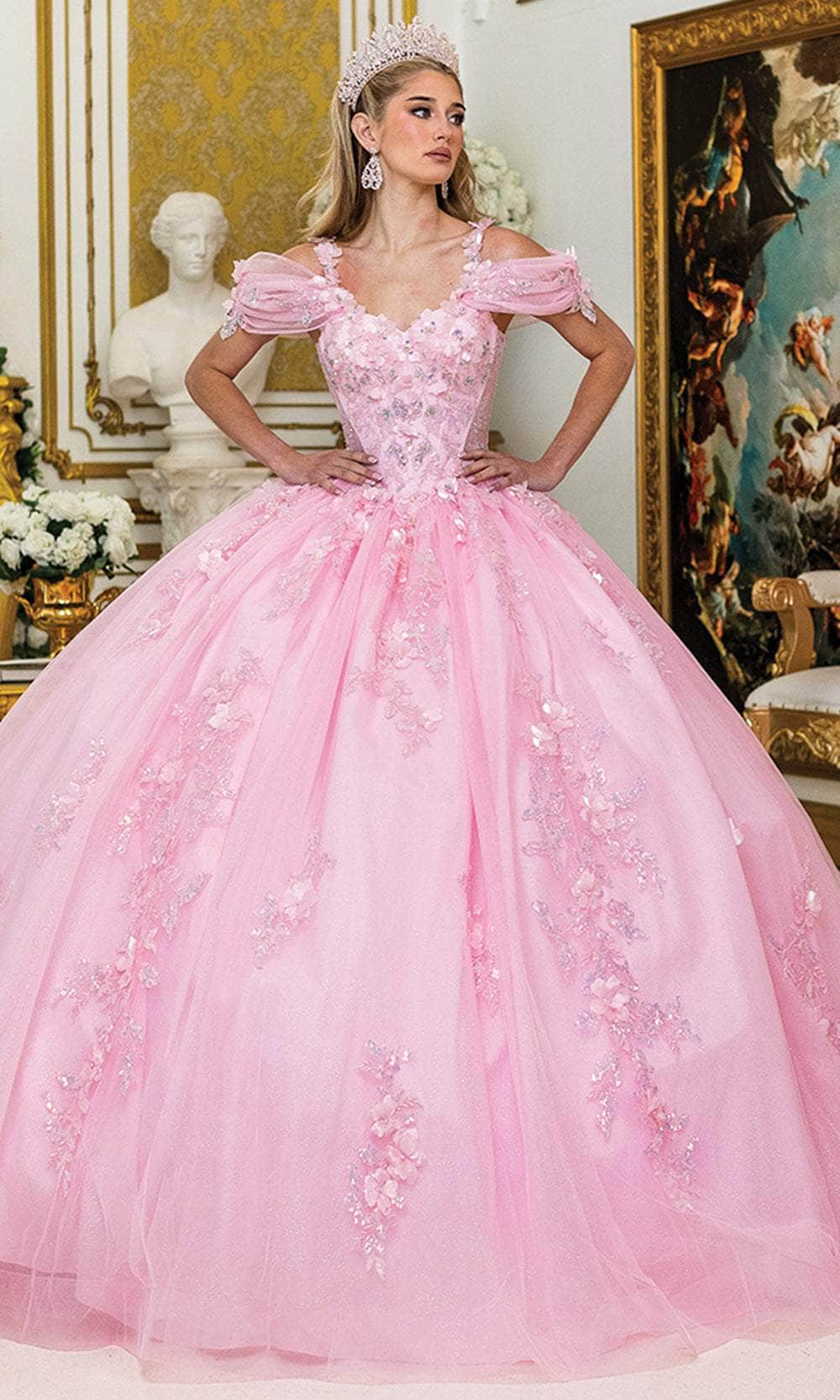 Dancing Queen 5009 Long Quinceanera Dress Pink / XSmall Dancing Queen 5009 Long Quinceanera Dress Pink / XSmall