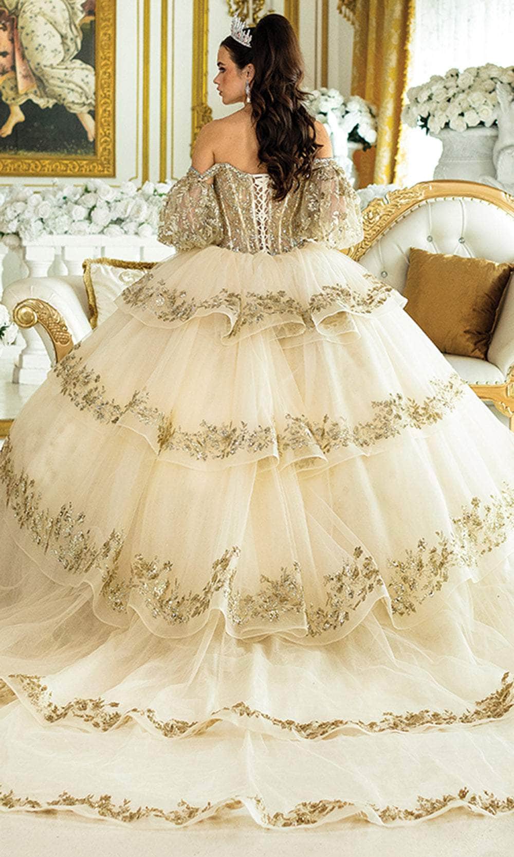 Dancing Queen 5019 Long Quinceanera Dress Champagne / Large Dancing Queen 5019 Long Quinceanera Dress Champagne / Large