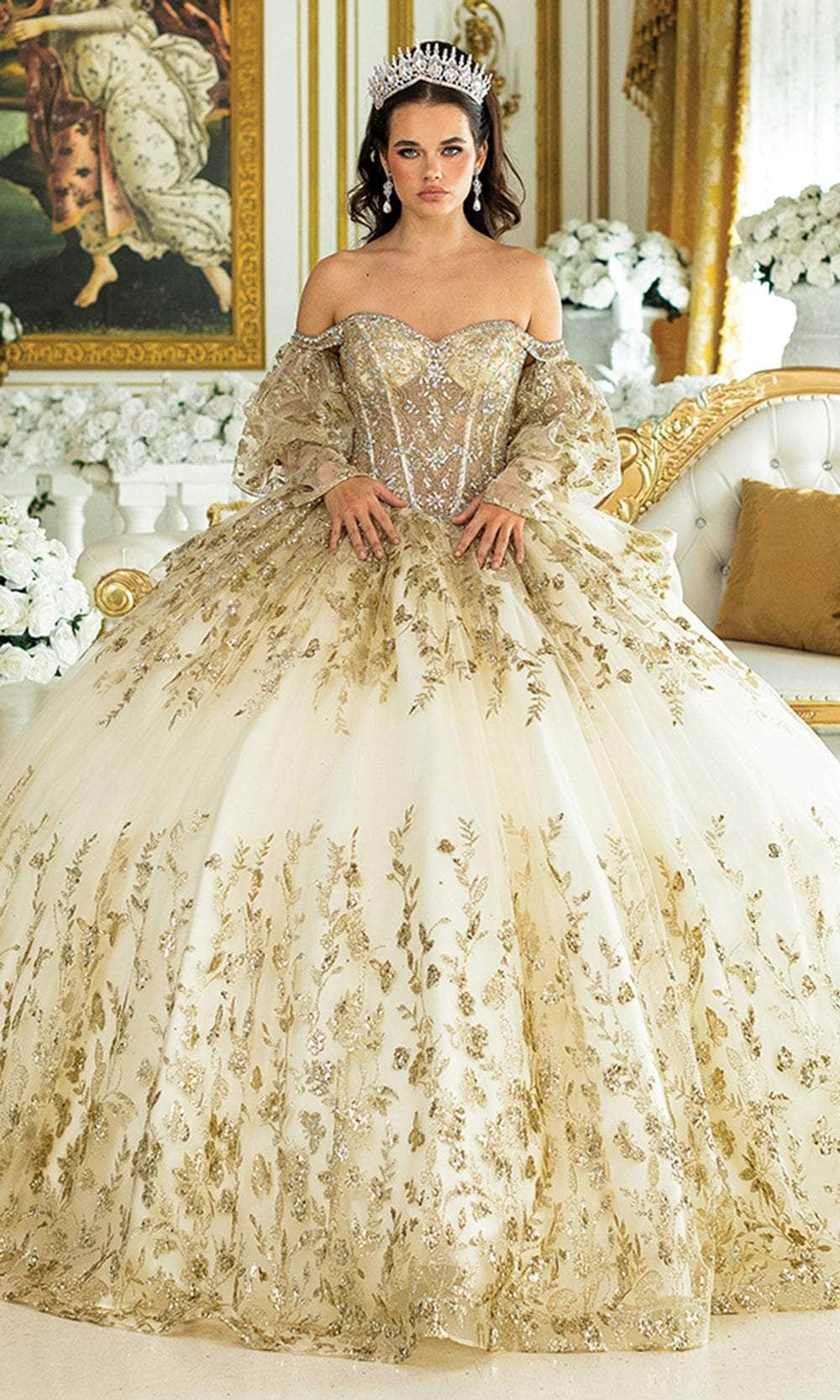 Dancing Queen 5019 Long Quinceanera Dress Champagne / Large Dancing Queen 5019 Long Quinceanera Dress Champagne / Large