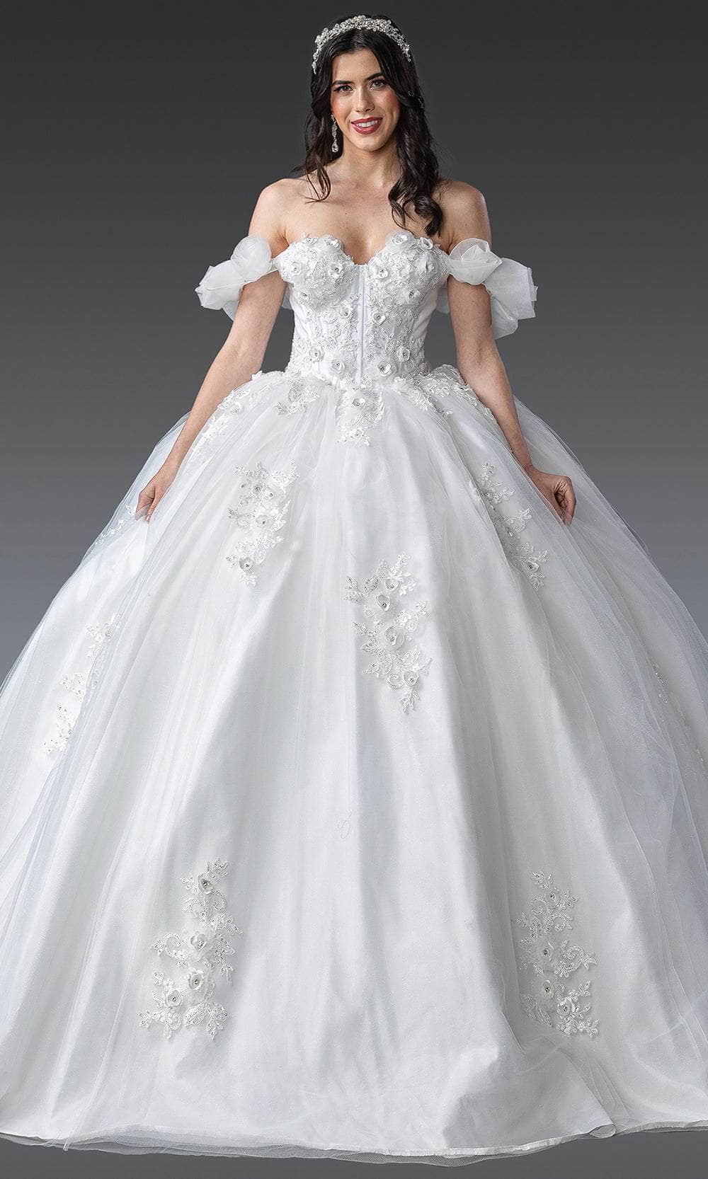 lace up ball gown wedding dress STRAPLESS TULLE & LACE WEDDING BALL GOWN BY ANDREA & LEO COUTURE WL037 OFF White / 8