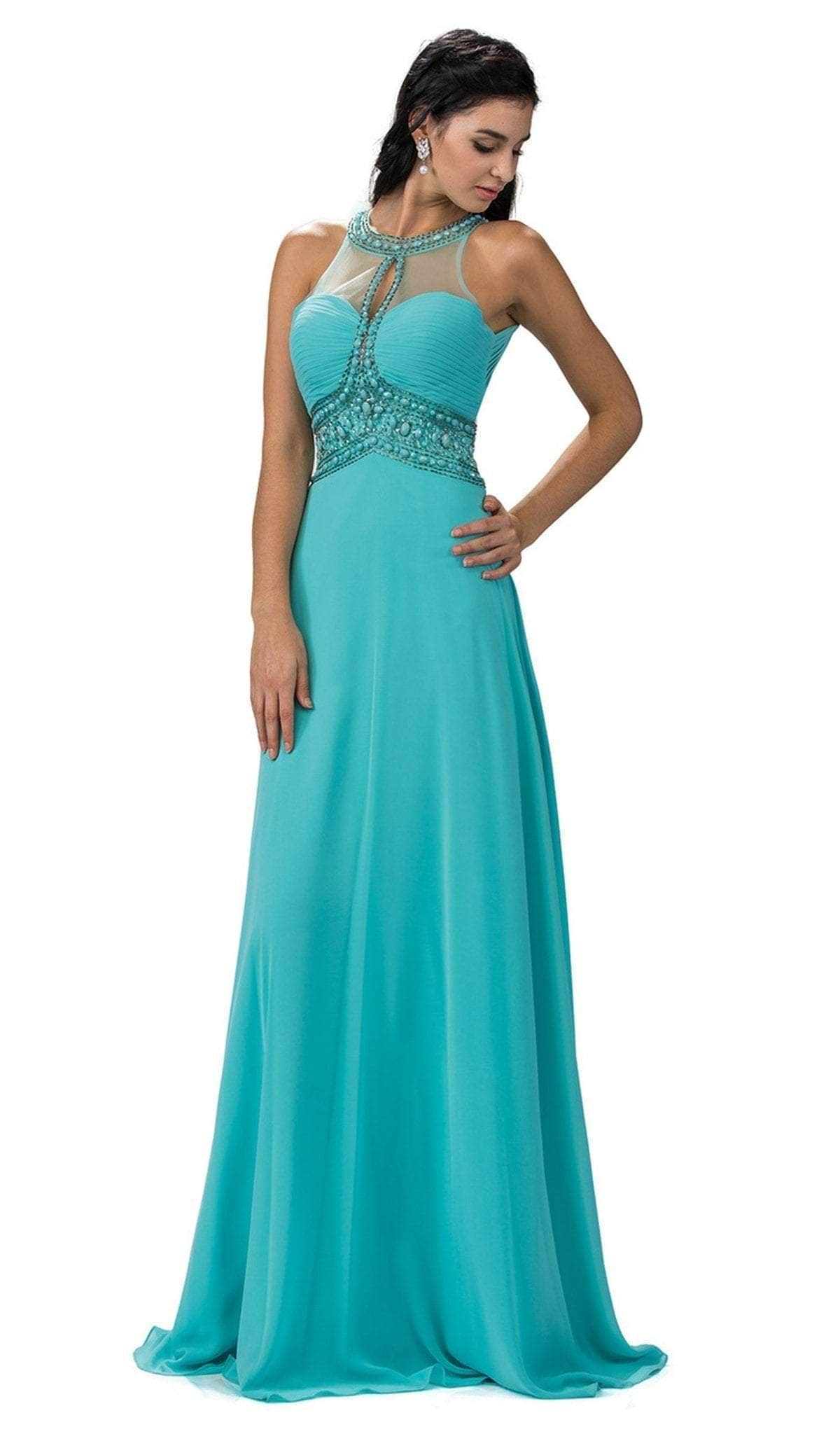Dancing Queen Danq_9270 - Long A-Line Dress - Sleeveless, Beaded Sheer Trims, Pleated Bust, Embellished Basque Waist, Cutout Bodice, Back Zipper Dancing Queen Danq_9270 - Long A-Line Dress - Sleeveless, Beaded Sheer Trims, Pleated Bust, Embellished Basque Waist, Cutout Bodice, Back Zipper