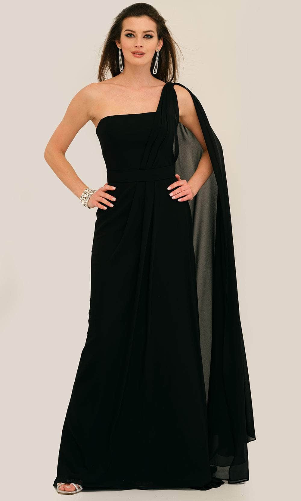 Dave & Johnny 11288 - Draping Cape Asymmetric Prom Gown Dave & Johnny 11288 - Draping Cape Asymmetric Prom Gown