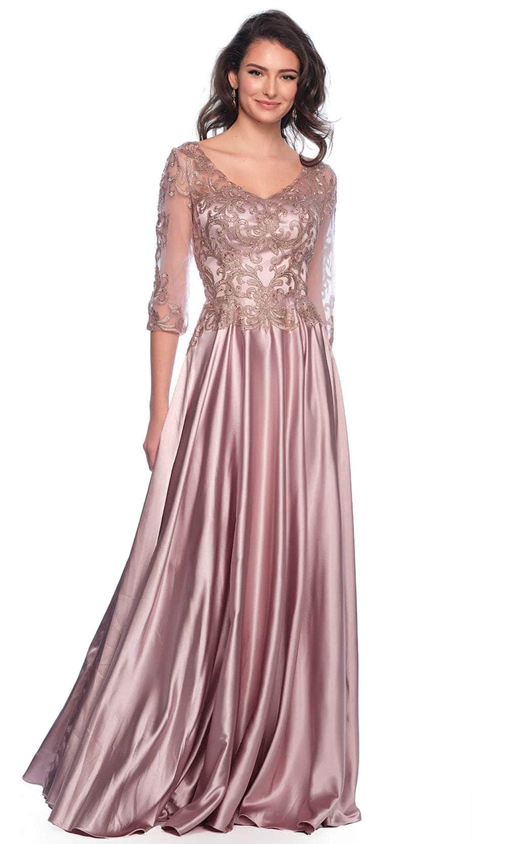 Dave & Johnny 11362 - V-Neck Embroidered Satin Formal Dress Couture Candy Dave & Johnny 11362 - V-Neck Embroidered Satin Formal Dress Couture Candy