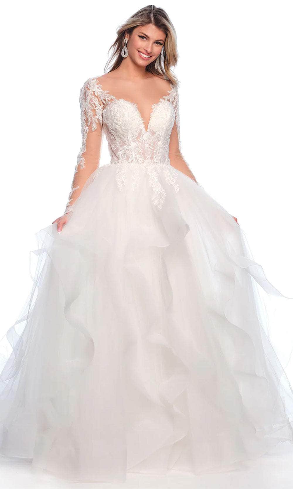 Dave & Johnny Bridal 12117 - Long Sleeve Ruffle Bridal Gown 2 / Ivory Dave & Johnny Bridal 12117 - Long Sleeve Ruffle Bridal Gown 2 / Ivory