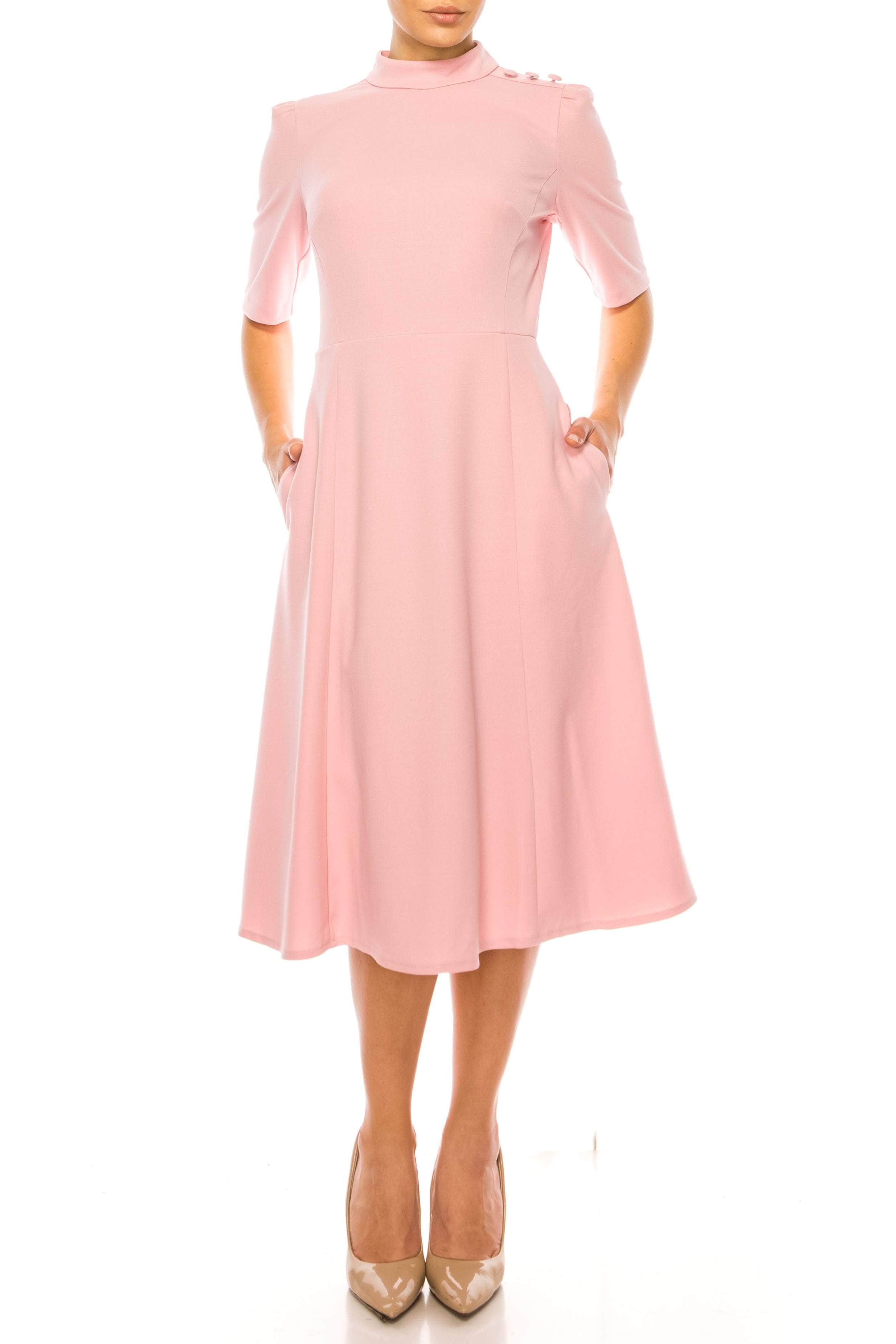 Donna Morgan D6953M - High Neck A-Line Dress 4 / Shell Pink Donna Morgan D6953M - High Neck A-Line Dress 4 / Shell Pink