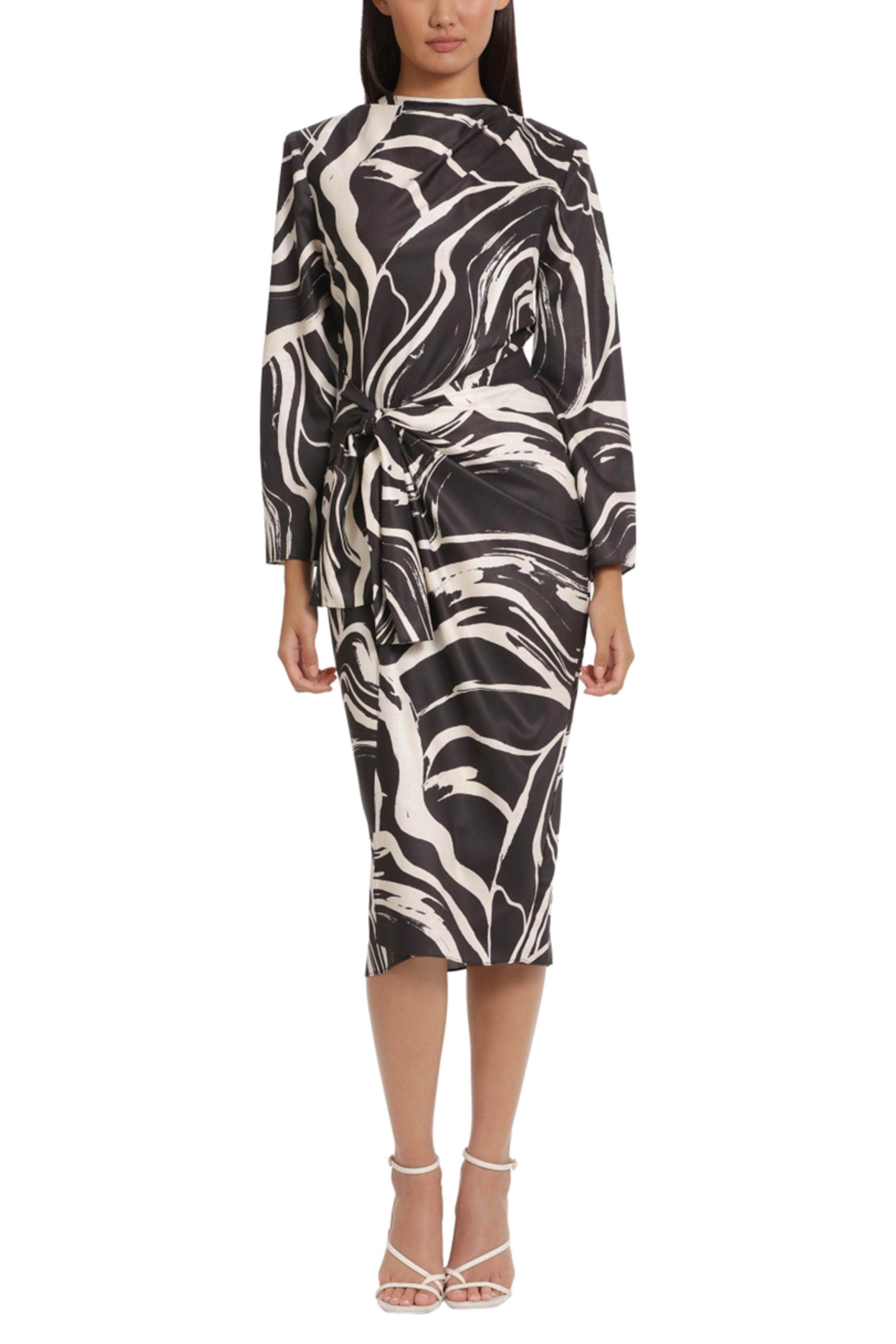 Donna Morgan D8441M - Tie Waist Marble Print Dress 2 / Black Cream - Shop Donna Morgan dresses on Couture Candy at CoutureCandy.com Donna Morgan D8441M - Tie Waist Marble Print Dress 2 / Black Cream - Shop Donna Morgan dresses on Couture Candy at CoutureCandy.com