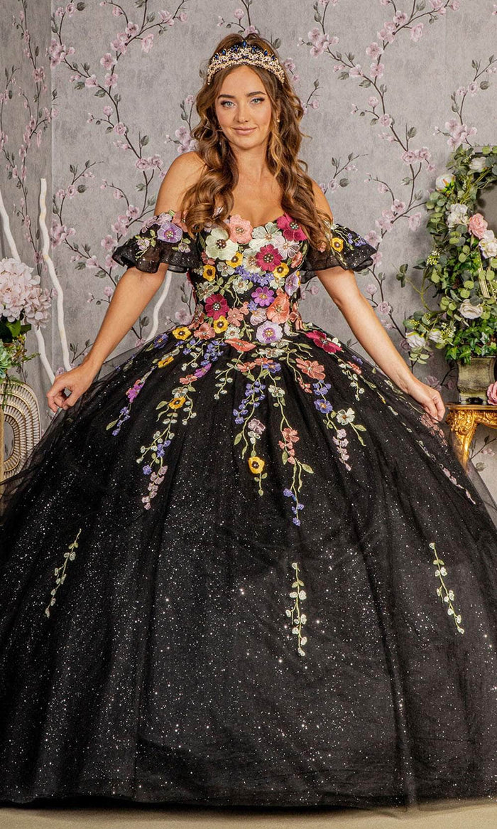 Elizabeth K GL3177 - Floral Detachable Sleeves Ballgown Ball Gowns XS / Black