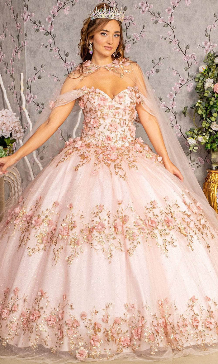 Elizabeth K GL3179 - Floral Off-Shoulder Ballgown Special Occasion Dress XS / Blush