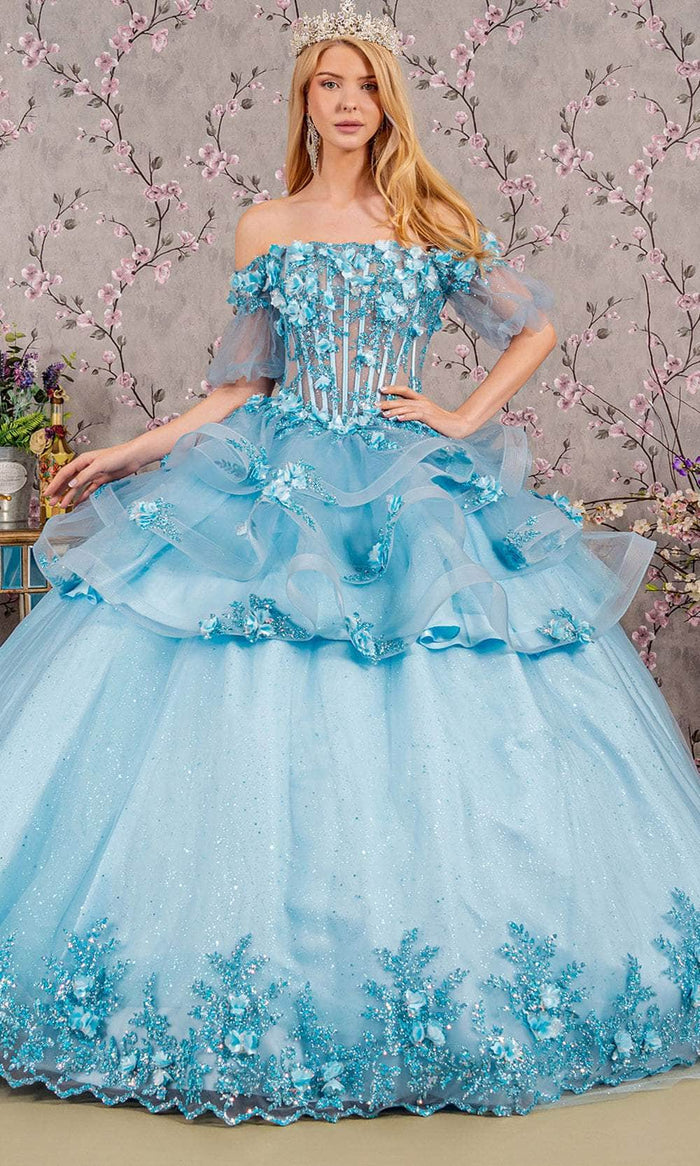 Elizabeth K GL3180 - Illusion Off-Shoulder Ballgown Special Occasion Dress XS / Baby Blue