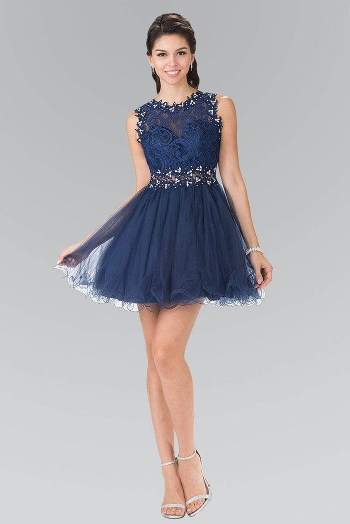 Elizabeth K GS1427 - Lace Illusion Bodice Cocktail Dress Bridesmaid Dresses XL / Navy